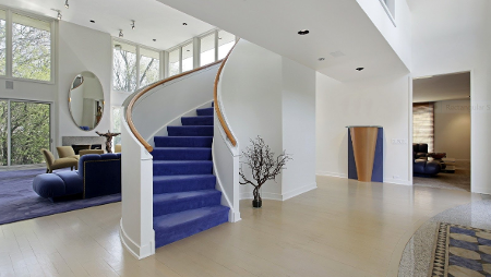 Home Interior with Blue Staircase