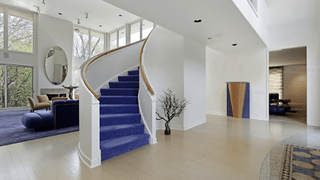 Home Interior with Blue Staircase